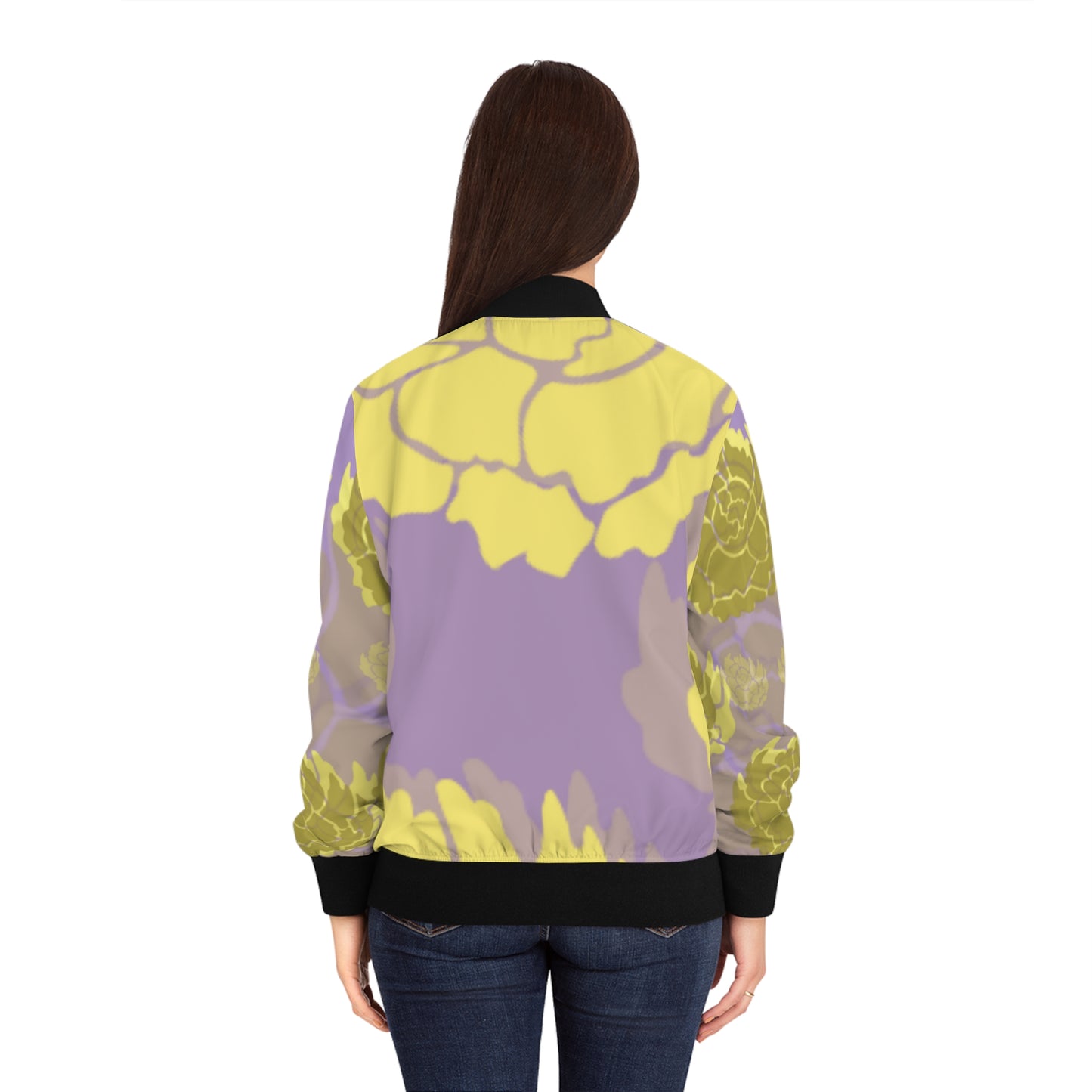 Yellow Rose Leaf Women's Bomber Jacket (AOP)