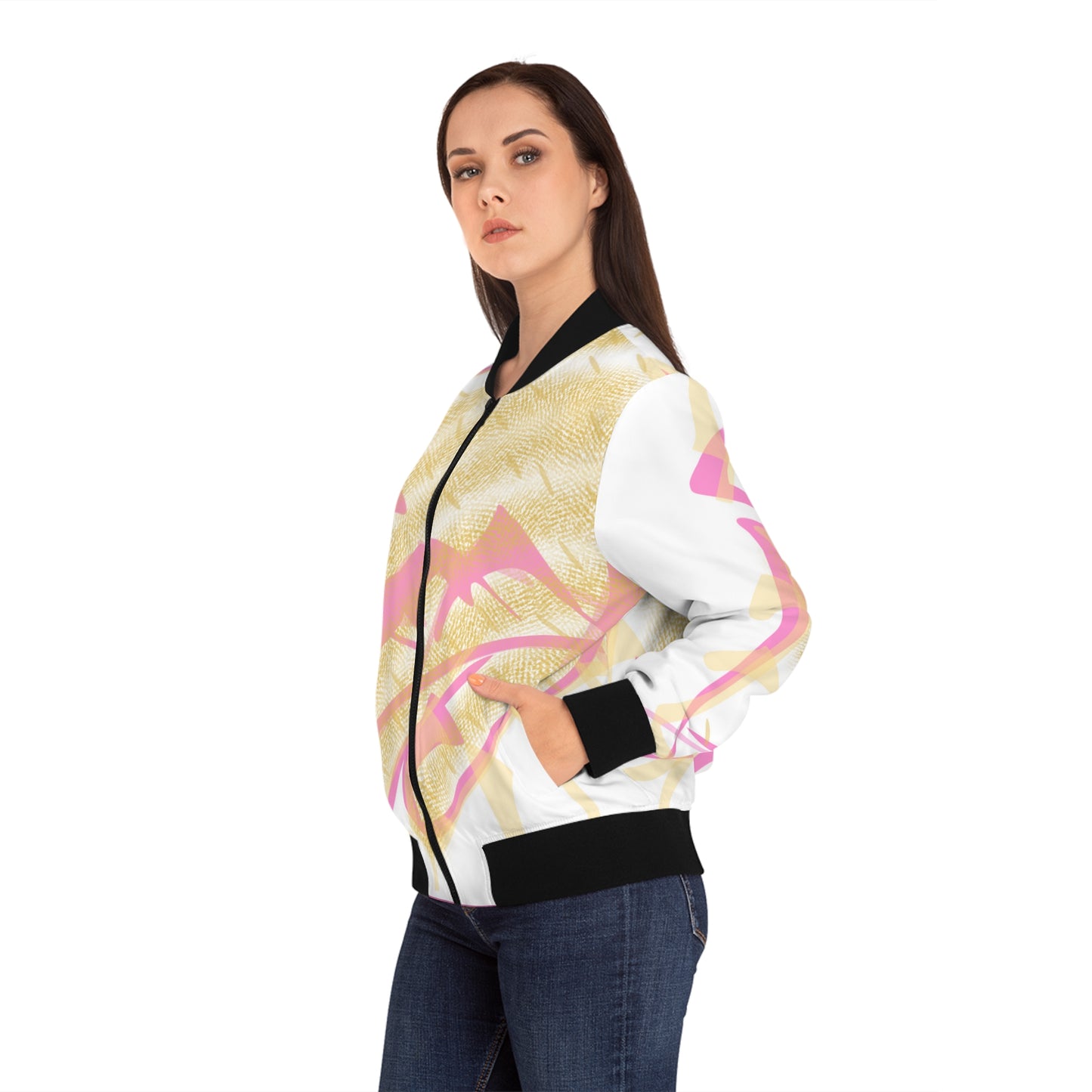 Nude Pink Women's Bomber Jacket (AOP)