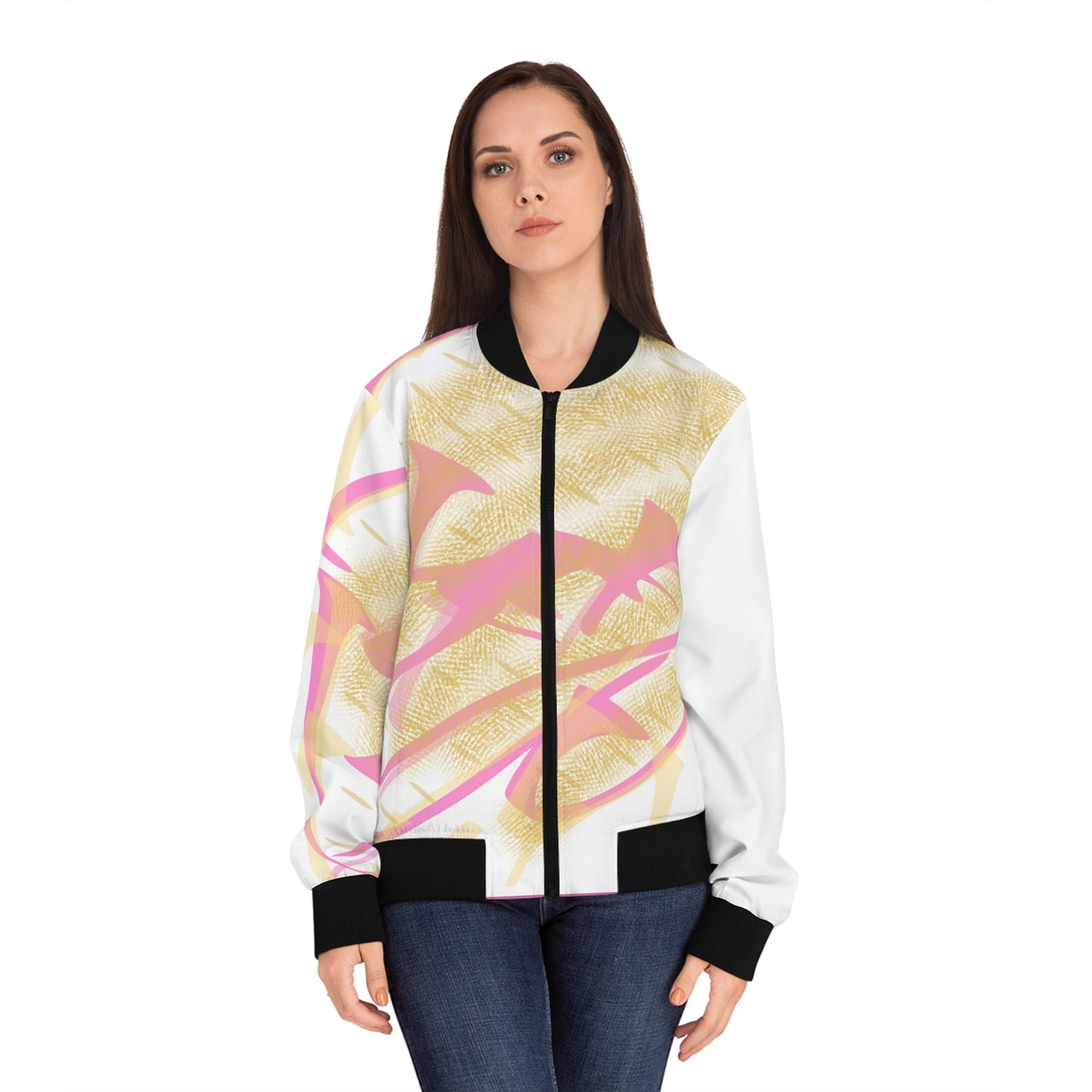 Nude Pink Women's Bomber Jacket (AOP)